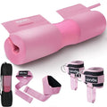 Barbell Squat Pad Set- Nylon Padding AntiSlip- Thick Foam Barbell Pad for Squats Cushion,Lunges&Bar Padding for Hip Thrusts -Standard Olympic Weight Bar Pad (Wrist Straps Weightlifting-Ankle Straps) - color: Ankle-Pink