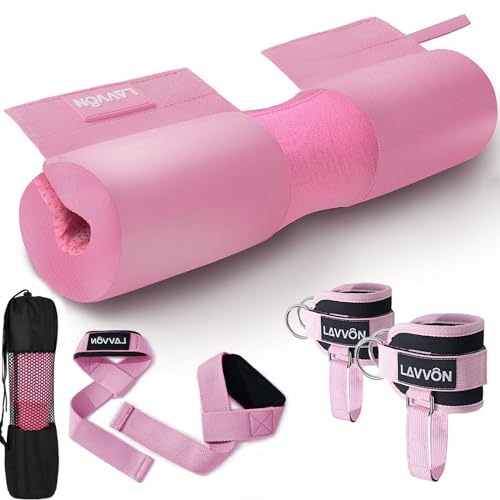 Barbell Squat Pad Set- Nylon Padding AntiSlip- Thick Foam Barbell Pad for Squats Cushion,Lunges&Bar Padding for Hip Thrusts -Standard Olympic Weight Bar Pad (Wrist Straps Weightlifting-Ankle Straps) - color: Ankle-Pink