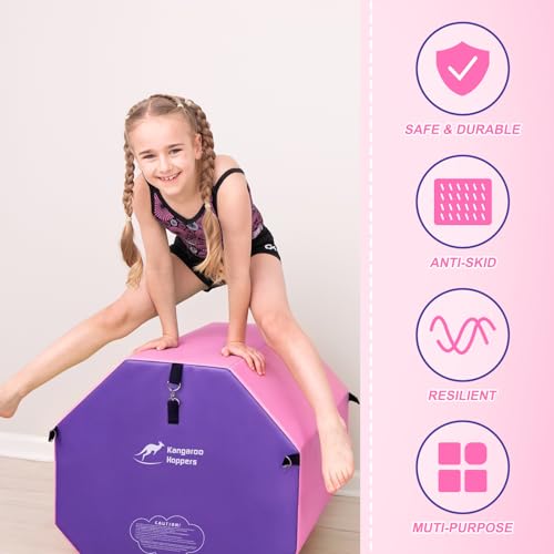 Kangaroo Hoppers Gymnastics Octagon Tumble Mat for Kids Ages 3-12 | Backbend & Handspring Trainer with High-Density Foam, 3 Carry Handles, PVC Material Cover — Home Gym, 2 Sizes - color: Purple / Pink, size: S: 19"x23"