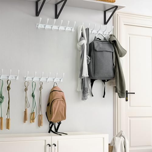 SKOLOO Heavy Duty Wall Mounted Coat Rack - 6 Hooks, Stainless Steel, Pack of 2, Sturdy Coat Hooks for Hanging Clothes, Jacket, Hat, White - color: White, size: 6 Hook(2 Pack)