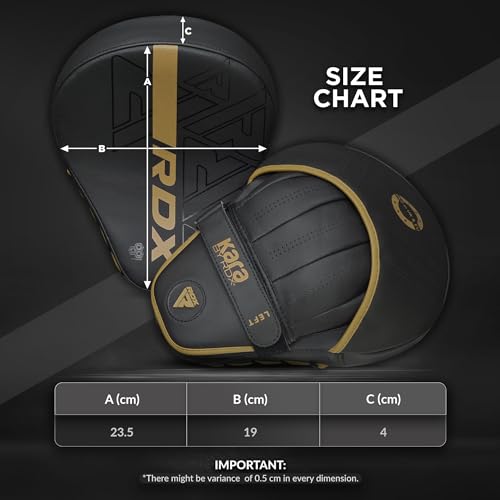 RDX Boxing Pads and Bag Gloves Set, Maya Hide Leather Kara Hook and Jab Training Pads, Curved Focus Mitts for MMA, Muay Thai, Kickboxing Coaching, Martial Arts, Punching Hand Target Strike Shield - color: GOLDEN