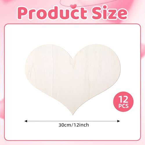 12 Pack 12 Inch Valentine Wood Heart Cutouts for Crafts Unfinished Blank Wooden Heart Shape Wood Slices DIY Art for Wedding Home Valentine Party Decoration - color: multicolor