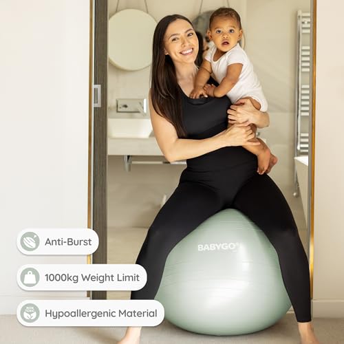 BABYGO Birthing Ball - Pregnancy Yoga Labor & Exercise Ball & Book Set Trimester Targeting, Maternity Physio, Birth & Recovery Plan Included Anti Burst Eco Friendly - color: Sage, size: 65cm - Electric