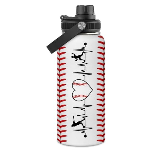 SANDJEST Baseball Water Bottle 32oz Stainless Steel Insulated Bottle for Men, Women, Sports Lovers - Baseball Gifts for Birthday, Christmas - color: Baseball 1