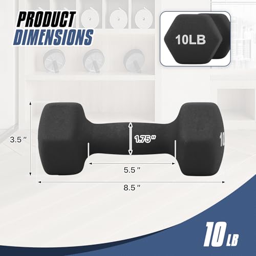 MADOG Dumbbell Set, Anti-Slip Neoprene Coated Hexagon Hand Weights for Home Gym Equipment Workouts Strength Training - color: Black, style: 10 Pound - Pair