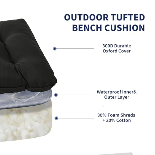 IPYNBAP Outdoor Bench Cushion, 48x18x5 Inch, Water-Resistant Bench Cushion for Outdoor/Indoor Furniture, Patio Bench Seat Cushion, Fade Resistant Outdoor Cushions for Porch Swing Couch, Black - color: Black, size: 48x18x5 Inch