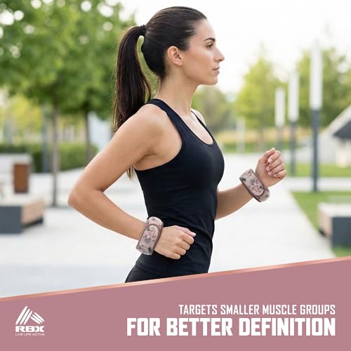 RBX Wrist & Ankle Weights Set (2LB Pair/1LB Each), Adjustable Comfort Fit for Training & Toning - color: Rose Gold