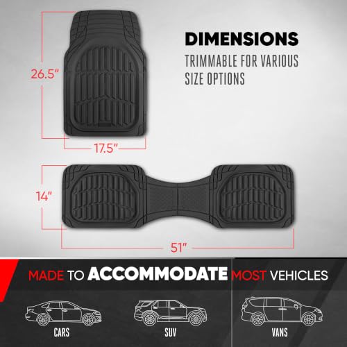 Motor Trend FlexTough LITE Rubber Car Mats Full Set - All Weather Floor Mats for Cars & SUVs - Automotive Waterproof Black Car Floor Mats for Cars Interior Accessories Universal Trim-to-Fit - color: Black Lite, style: Full Set