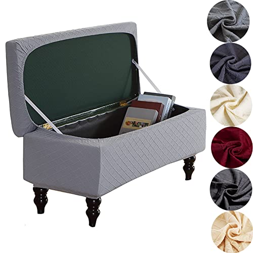 ANWUCHEN Rectangle Ottoman Cover - Stretch Storage Ottoman Covers with Elastic Bands Ties, Gray Medium - color: Grey, size: 35"D x 16"W x 15"H