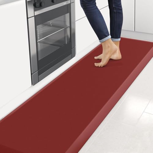 4/5 Inch Thick Kitchen Mats for Floor, StepRite Kitchen Rug for Standing Desk, Non-Slip, Thicker, Stain & Water Resistant, Comfort Anti Fatigue Floor Mat for Home, Kitchen, Office - Red,108 * 30'' - color: Red, size: 108"L x 30"W x 0.8"Th