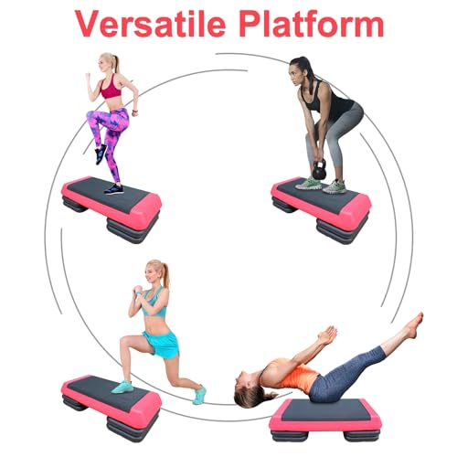 Aerobic Stepper, Adjustable Workout Aerobic Stepper in Fitness & Exercise Step Platform Trainer with 2 Risers