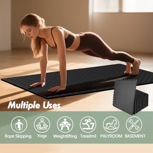 48 Sq Ft (12 Tiles) Interlocking Gym Mats, EVA Foam Puzzle Exercise Tiles for Home Gym, Yoga, Kids Playroom, Non-Slip Floor Protection - size: 48 Sq Ft (12 Tiles)