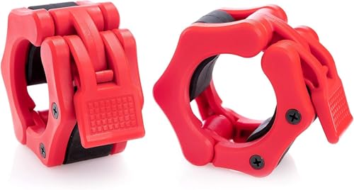 Barbell Clamps 2 Inch Olympic - Pair of Collars Quick Release Locking Barbell Workout Pro Weight Plate Clamp Clips for Gym Power Heavy Weightlifting Fitness (Red Matte)