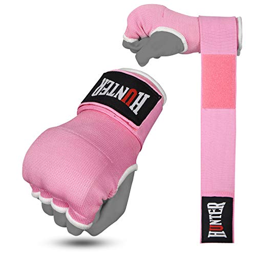 HUNTER Gel Boxing Hand Wraps for Men & Women, Quick Inner Gloves with Wrist Support for MMA, Muay Thai, Kickboxing & Martial Arts Training, Knuckle Protection (Pair) - color: Pink, size: Small-Medium