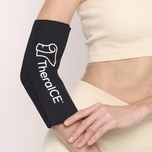 TheraICE Elbow Ice Pack Wrap, Compression Sleeve for Tennis & Golfers Elbow | Forearm & Arm Ice Sleeve for Bursitis, Tendonitis Relief, Reusable Cold Pack, Women & Men - color: Black, size: Large/X-Large