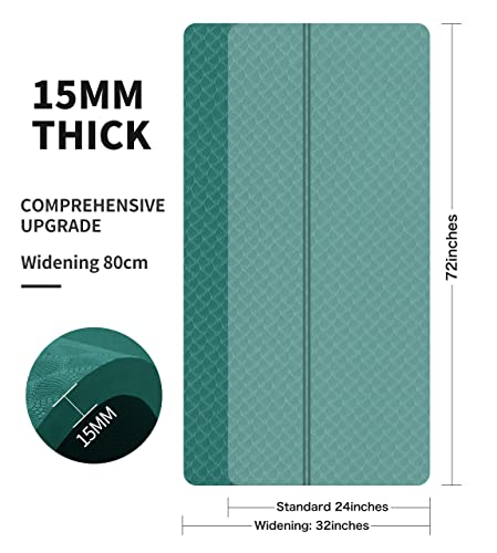 nuveti Large Exercise Mat - 15mm/20mm/30mm Thick Yoga Mat | Workout Mat for Fitness, Yoga, Pilates, Stretching & Floor Exercises for Women & Men with Free Carrying Bag - color: Green, size: 183X80X15MM