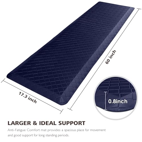 HappyTrends Kitchen Runner Rugs Anti-Fatigue mats - 4/5 Inch Thick Non Slip Waterproof Ergonomic Comfort Mat for Kitchen, Floor Home, Office, Sink, Laundry (17.3"x 60",Blue) - color: Blue, size: 60"L x 17.3"W x 0.8"Th