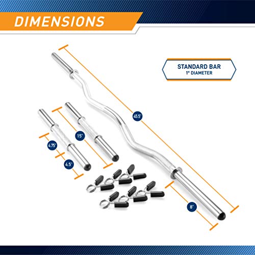 Marcy Hollow Curl Bar and Dumbbell Handle Set with Spring Collars - style: 1 inch Diameter
