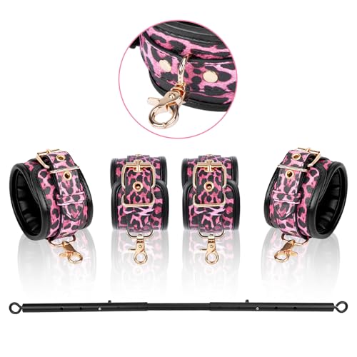 Spreader Bar Heavy Duty Stainless Steel Adjustable Bar with 4 pcs PU Cushioned Straps for Yoga, Pilates, Fitness Training, Home Gym Equipment and more. - color: Pink