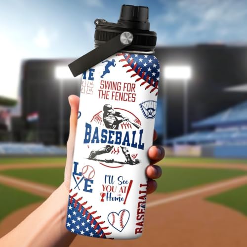 Baseball Water Bottle - 32oz Stainless Steel Insulated Sport Bottles with Lid - Men Baseball Lover Player Fan Coach - color: Baseball 4