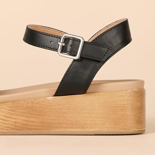 Amazon Essentials Women's Two Band Ankle Strap Open Toe Flatform Sandal - color: Black, size: 6.5
