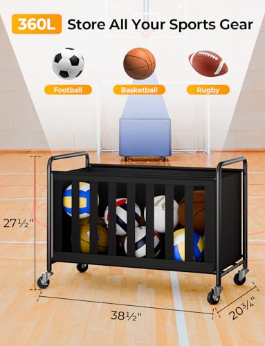 StorageWorks Ball Storage with Wheels, Ball Cart for Garage, Garage Sports Equipment Organizer, Balls Organizer for Basketball, Football, Volleyball - style: Ball Storage(360L)