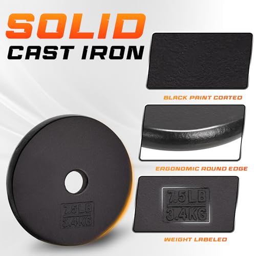 Yes4All Standard Weight Plates, 1-Inch Cast Iron Barbell Weights, Wide Range 5–50 LB, Ideal for Strength Training & Workout Routine, Available in Single, Pair & Set of 4 - color: Black Set of 4, size: 4x7.5LB