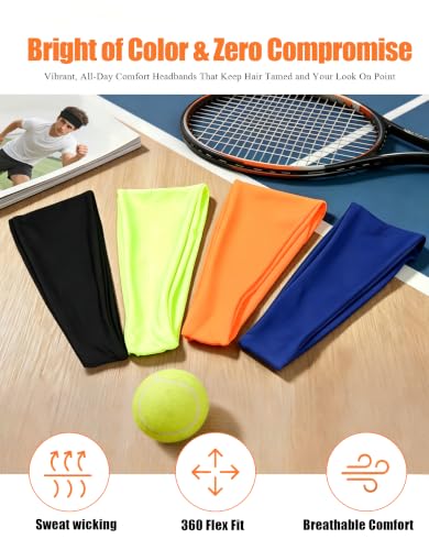 Headbands for Men & Women, Sweat Headband Non-Slip Sweatband Sports Running Cycling Yoga Basketball Workout Football Training - color: Black,Neon Yellow,Neon Orange,Royal Blue