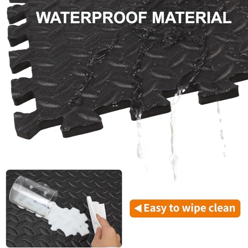 Interlocking Puzzle Exercise Mat, EVA Foam, 20" x 20", 1 cm Thick, Black, 24 Pieces, 64 Sq Ft, for Home Gym, Fitness Equipment and Play Areas (6, Black) - color: Black