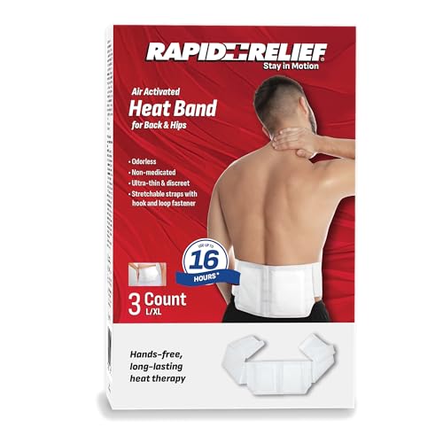 Rapid Relief Air-Activated Heat Bands for Lower Back Pain and Hip Discomfort, 3 Count – Flexible Back Heat Patch with Discreet Design, 8-Hour Heat Therapy for Aches, Soreness, and Tension