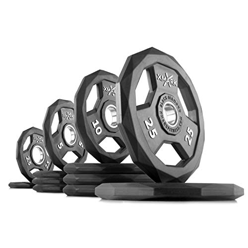 XMark Olympic Bar Curl Bar with Weights Offer, Olympic Weights Pair or Set of BLACK DIAMOND Olympic Weight Plates, Premium Quality, Rubber Coated with EZ Curl Bar, Black Manganese 25mm XM-3670.1 - color: 06) BAR and 115 lb Set