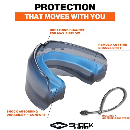 Shock Doctor Braces Football Mouth Guard, Upper and Lower Teeth. Convertible, Ultra Double Protection, Comfortable and Durable Mouthguard. - color: Black