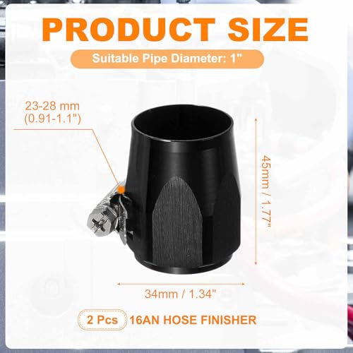 HARFINGTON 2pcs 16AN Hose Finisher Clamp Aluminium Hex Car Hose Finisher Flexible Pipe Clamps with Screw Band for Fuel Gas Oil Air Water Tube, Black - color: Black, size: 16AN