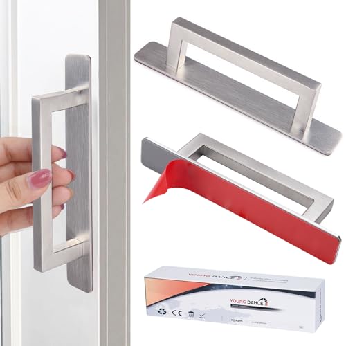Self-Stick Adhesive Cabinet Handles - 6" Stainless Steel No-Drilling Easy Installation Handles for Cabinet Door Window Drawer & Refrigerator Microwave| Square Silver 2Pack - color: Square Stainless Steel, size: Small (5.83")