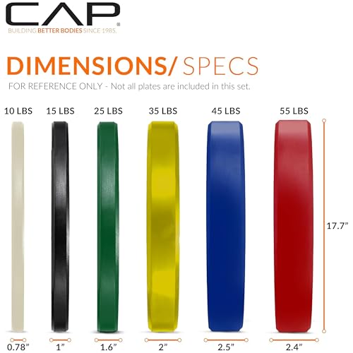 CAP 2-inch Olympic Bumper Plate Weight Set | 100-370 lbs | Multiple Colors | Storage Rack Optional - size: 370 lb - Set with Rack, style: COMPETITION