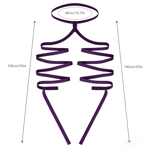 Elastic Cross Thigh Garter String Chain Leg Wraps, Punk Black Harajuku String Chain Body Jewelry for Women - color: Purple