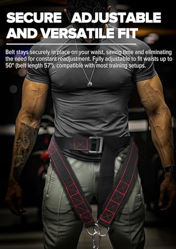 Belt for Belt Squat Dip Belt Weighted Pull Up, Heavy Duty with Structured Back Support and Squat Machine Compatible - color: Black&Red