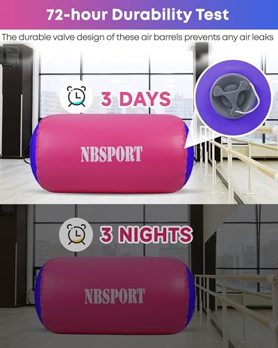 Air Barrel - Air Roller Gymnastics Barrel for Back Handspring Trainer, Air Tumble Mat with Pump for Gym Training/Yoga Balance Exercise/Cheerleading/Home and Outdoor Use - color: Pink+Purple, size: 39.4x23.6inch