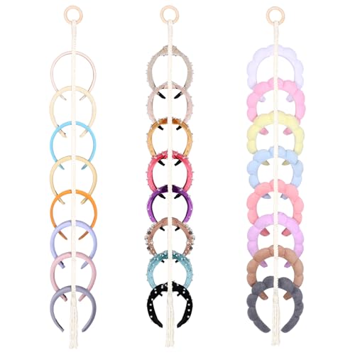 3 PCS Headband Holder Organizer for Girl,Hanging Hairband Storage for Women,Beige Hair Hoop Display Hair Accessories Organizer Bedroom College Dorm Decor(Beige Beads) - color: Boho2-3pcs