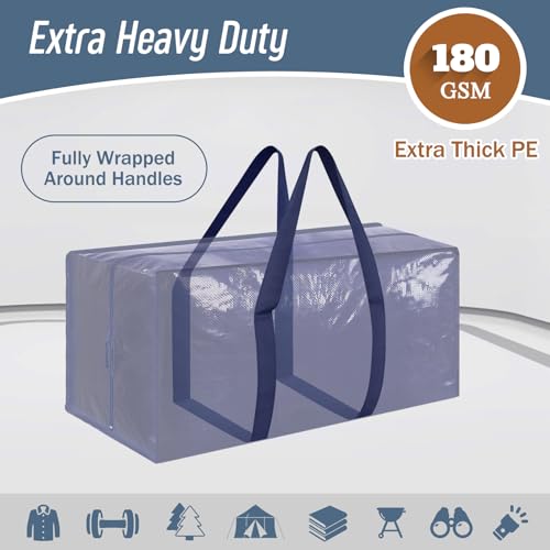 6 Pack Extra Heavy Duty Large Moving Bags with Strong Zipper & Comfortable Handles, Sturdy & Durable Clothes Storage Bags Totes Bins, Blue Packing Moving Boxes for College Supplies, Dark Blue - color: Dark Blue, size: 6 Pack