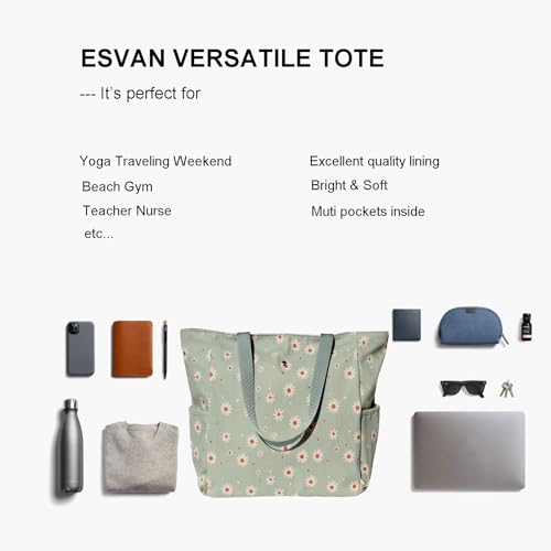 ESVAN Yoga Mat Bag Yoga Tote Carrier Shoulder Bag Carryall Tote for Office,Yoga,Pilates,Travel,Beach and Gym - color: Corduroy Matcha Daisy
