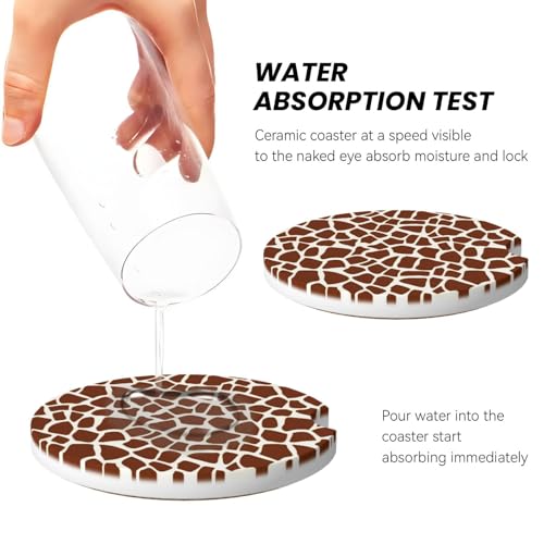 Giraffe Skin Car Coasters for Cup Holders, 2 Pack Absorbent Ceramic Drink Cup Coaster for Women Men, Auto Interior Accessories - color: T13
