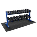 WF Athletic Supply Rubber Coated Hex Dumbbell Set, Multiple Choices Available - Dumbbells with Rack Stand and Mat, or Dumbbells Only (200/550/1200/2100/3000 LB) - color: d. 5 - 50LB w/ 2-tier BLUE Rack and Mat