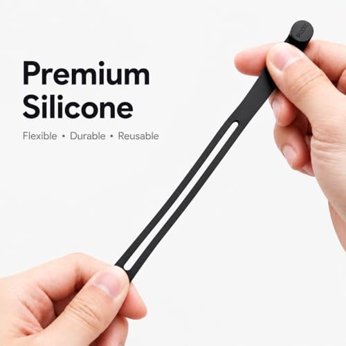 PZOZ Silicone Cable Ties 10 Pack, Reusable Cable Organizer Straps for Cords | Soft Silicone Design with Reusable Strap, Organize Charging Cables, Headphones & Power Cords for a Clean Workspace - color: Black