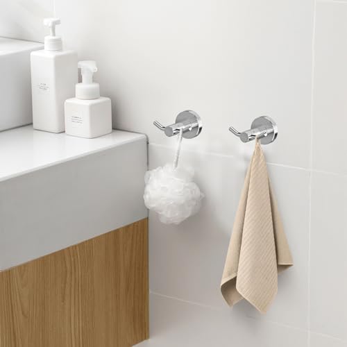 2 Pack Towel Hooks for Bathroom, Screw in Stainless Steel Wall Hooks for Hanging Coat Robe Keys(Chrome) - color: Chrome