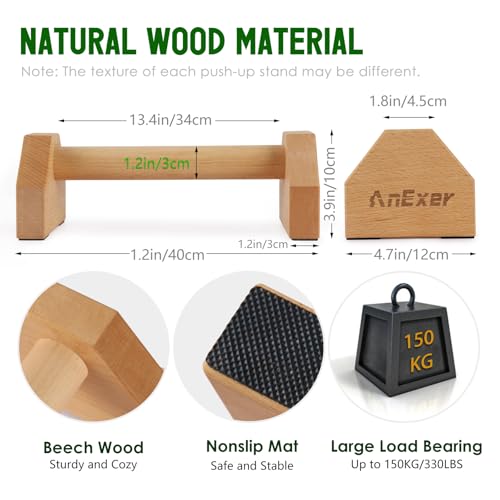 Push Up Stands, Handstand Parallettes Bars, Solid Wood Push Up Bars with Non-Slip Mat Push up Handles for Floor Exercise Home Workout Equipment for Men & Women Strength Training - color: Beech Wood-40cm