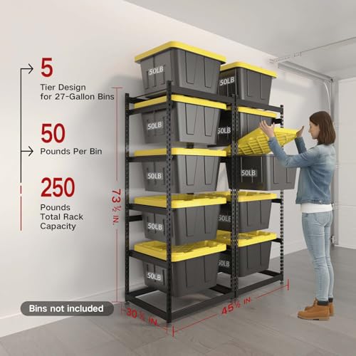 27 Gallon Tote Storage Rack, Heavy-Duty Storage Bin Rack Organizer, 5-Tier Standing Storage Bin Shelves, 250 lb Capacity, Maximize Space for Garage, Warehouse, Utility, 2-Pack (Totes Not Included) - size: 2 Pack