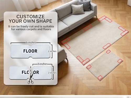 Rug Carpet Non Slip Grippers, Reusable Rug Tape Pads, No Damaging for Hardwood Floors, Strong Hold Carpet Corner Stickers for Area Rugs Flat, Removable, 8Pcs
