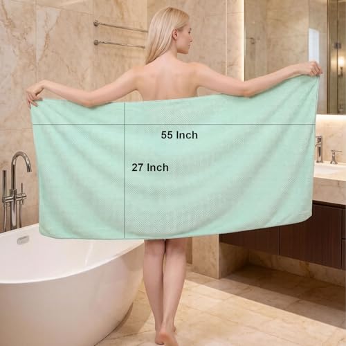 2 Pack Bath Towel Set, Lightweight Waffle Bath Towel Set, Microfiber Super Soft Highly Absorbent, Sturdy Quick Drying Towels for Bathroom, Gym, SPA, Yoga (2 Piece 27" x 55", Green) - color: Green, size: 27 x 55 Inch
