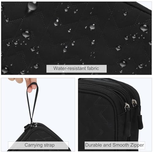 FYY Electronic Organizer, Travel Tech Pouch Bag, Large, Black Quilted | Wrist Strap, Waterproof, Double Layers Portable Electronics Travel Carrying Case for Cord, Charger, Daily Business Trips Use - color: Black Quilted, size: Large